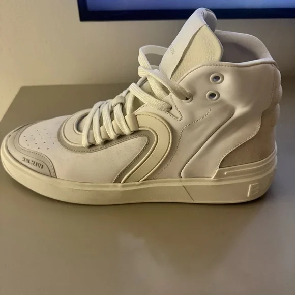 Balmain Cream and Gray High-Top Sneakers Care Instructions - Shoes & Sneakers main image 4